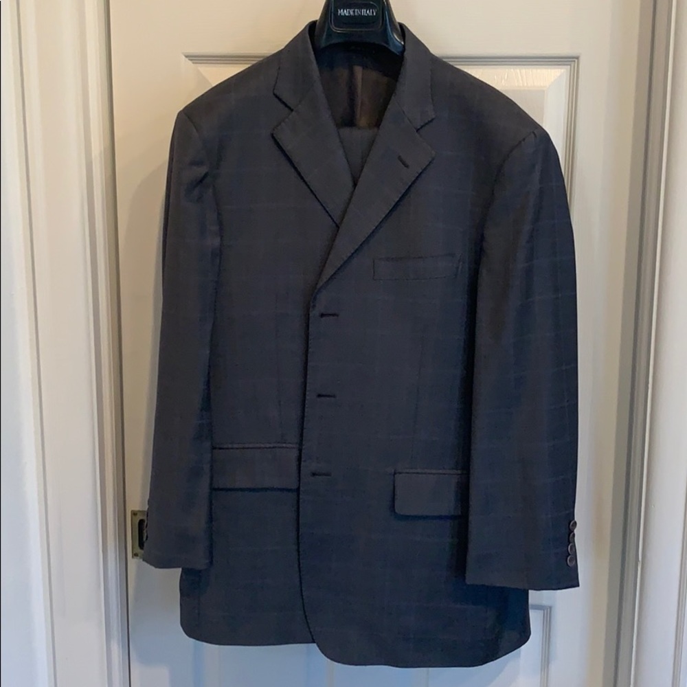 42R Zegna 3 button gray window pane suit Italian - Picture 8 of 8
